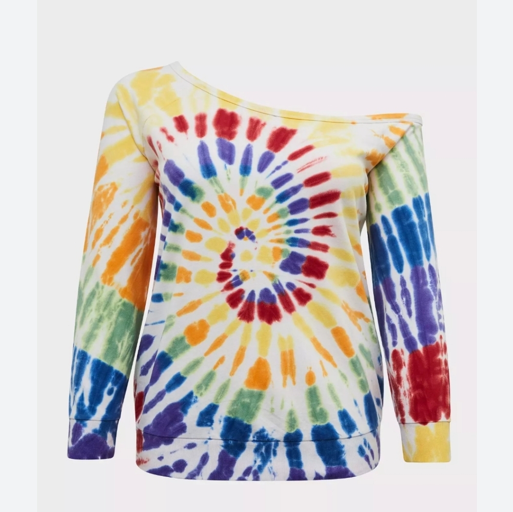 Torrid rainbow tie dye off shoulder sweatshirt